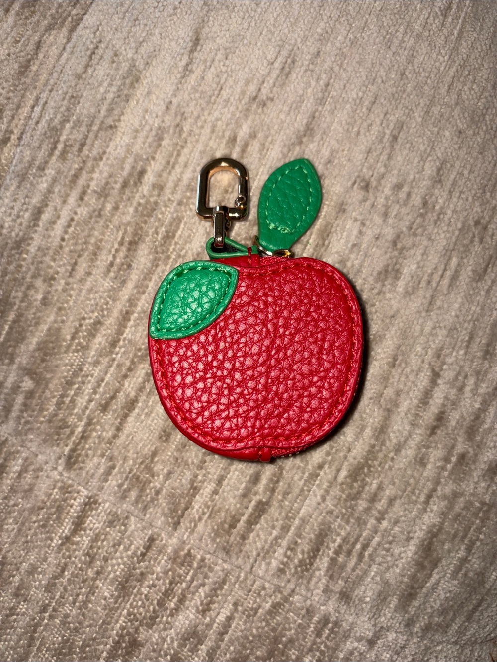 NEW Apple Keychain Coin Pouch - Red with Green Leaf